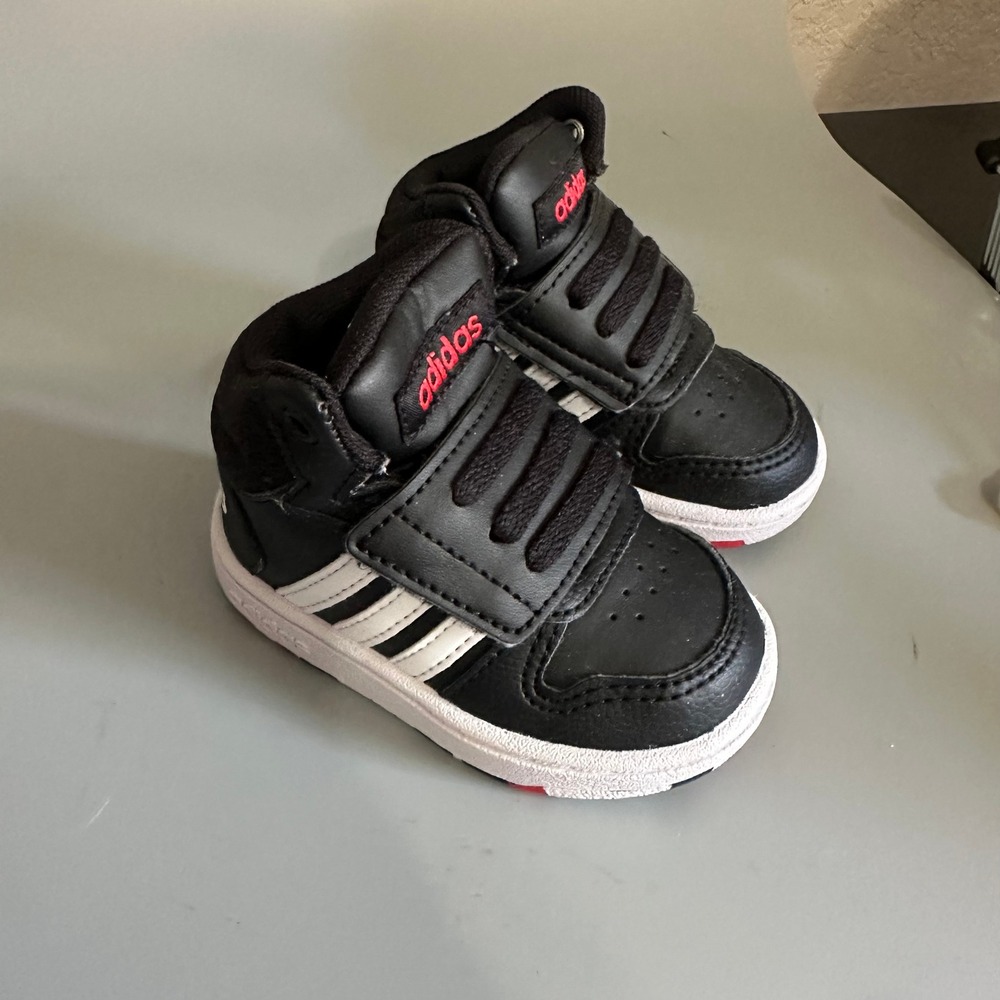 Adidas Hoops 2.0 Mid Toddler Sneakers Black White‎ Red H01064 Size 4K